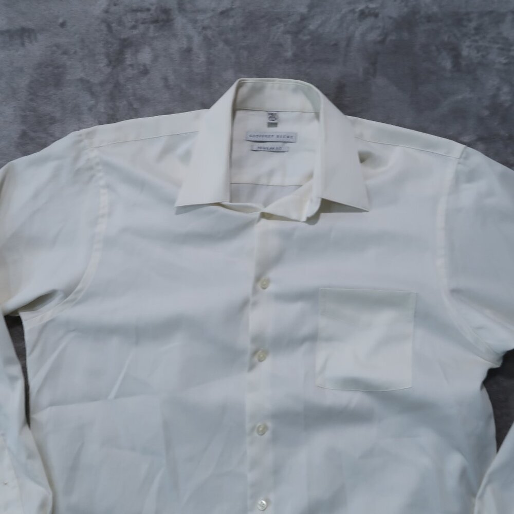 Geoffrey Beene Button Down Mens White Regular Fit Shirt Cotton Blend Neck 16 - Picture 2 of 11
